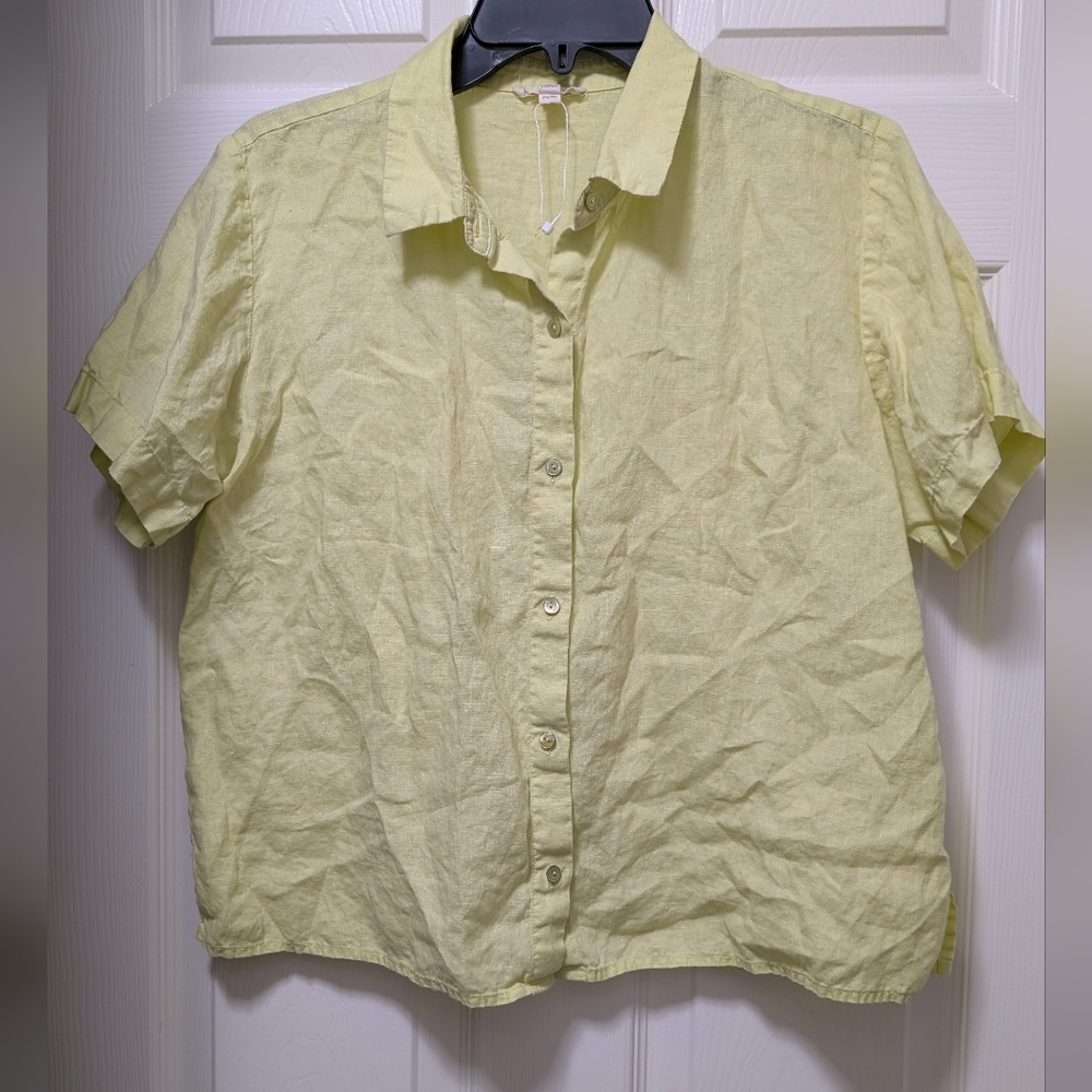 NWOT Eileen Fisher Organic Handkerchief Linen Classic Collar S/S Shirt Size PM